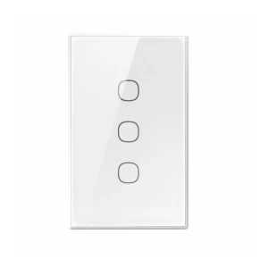White wall plate with three vertical rocker switches on a clean white cover.