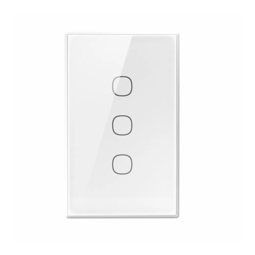 T6US3C-W - Techspertz.co.za White wall plate with three vertical rocker switches on a clean white cover.