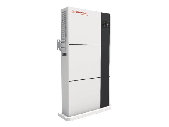 Sunova eFox-WP-02 - Techspertz.co.za Sunova Solar solar inverter cabinet with a dark control panel on the right side and a digital display at the top right.